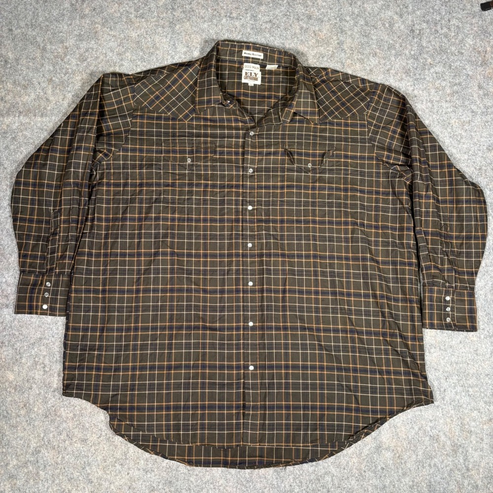 Ely Cattleman Western Shirt Mens 3X Plaid Pearl Snap Big Man Wrinkle Resistant